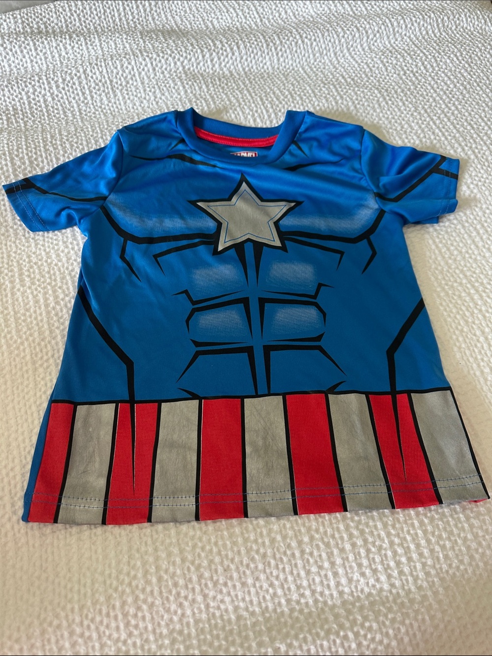 Marvel Boys Blue Superhero Tee with Red and Silver Accents